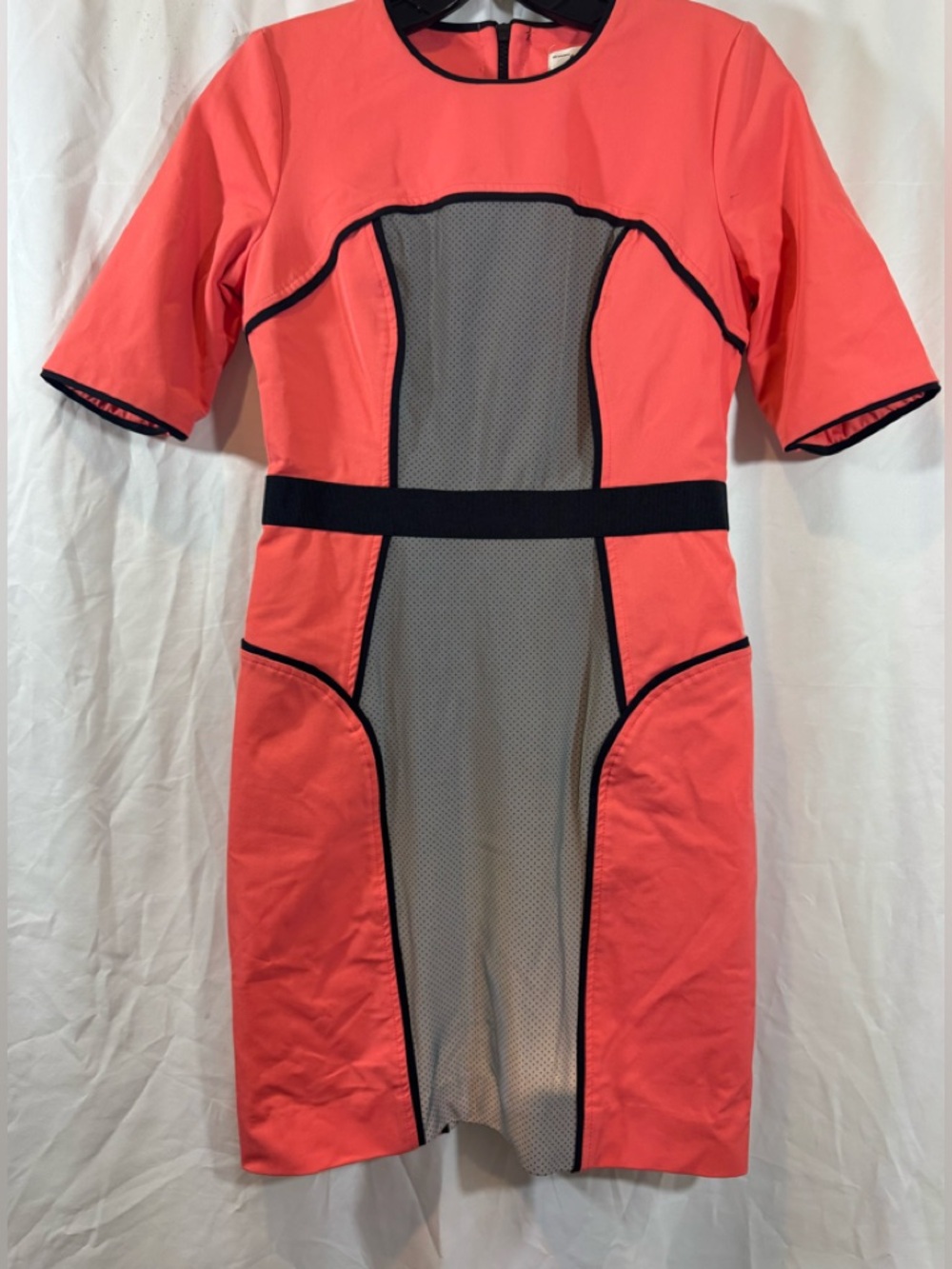 Milly Coral‎ Pink & Gray Paneled Sheath Dress with Black Trim 4